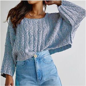 Free People cotton blend Good Day Cropped Pullover sweater boxy fit size S